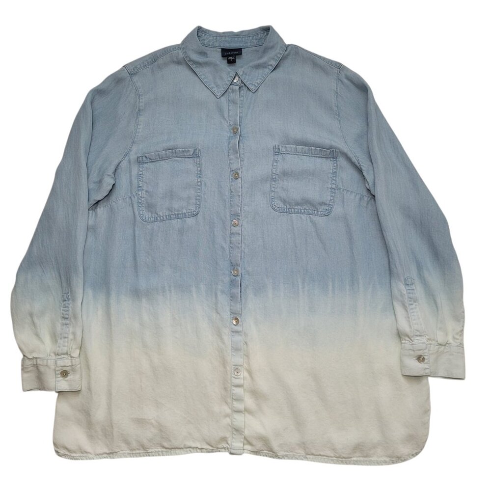 J.Jill Womens Button-Down Tunic Shirt Denim Ombre Blue White Chambray Coastal - Picture 3 of 12